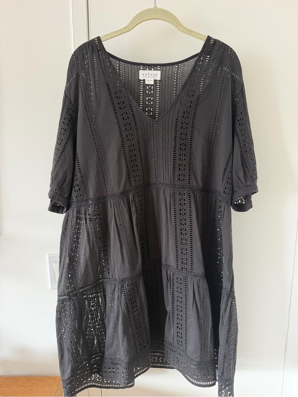 Velvet by Graham & Spencer charcoal eyelet cotton dress